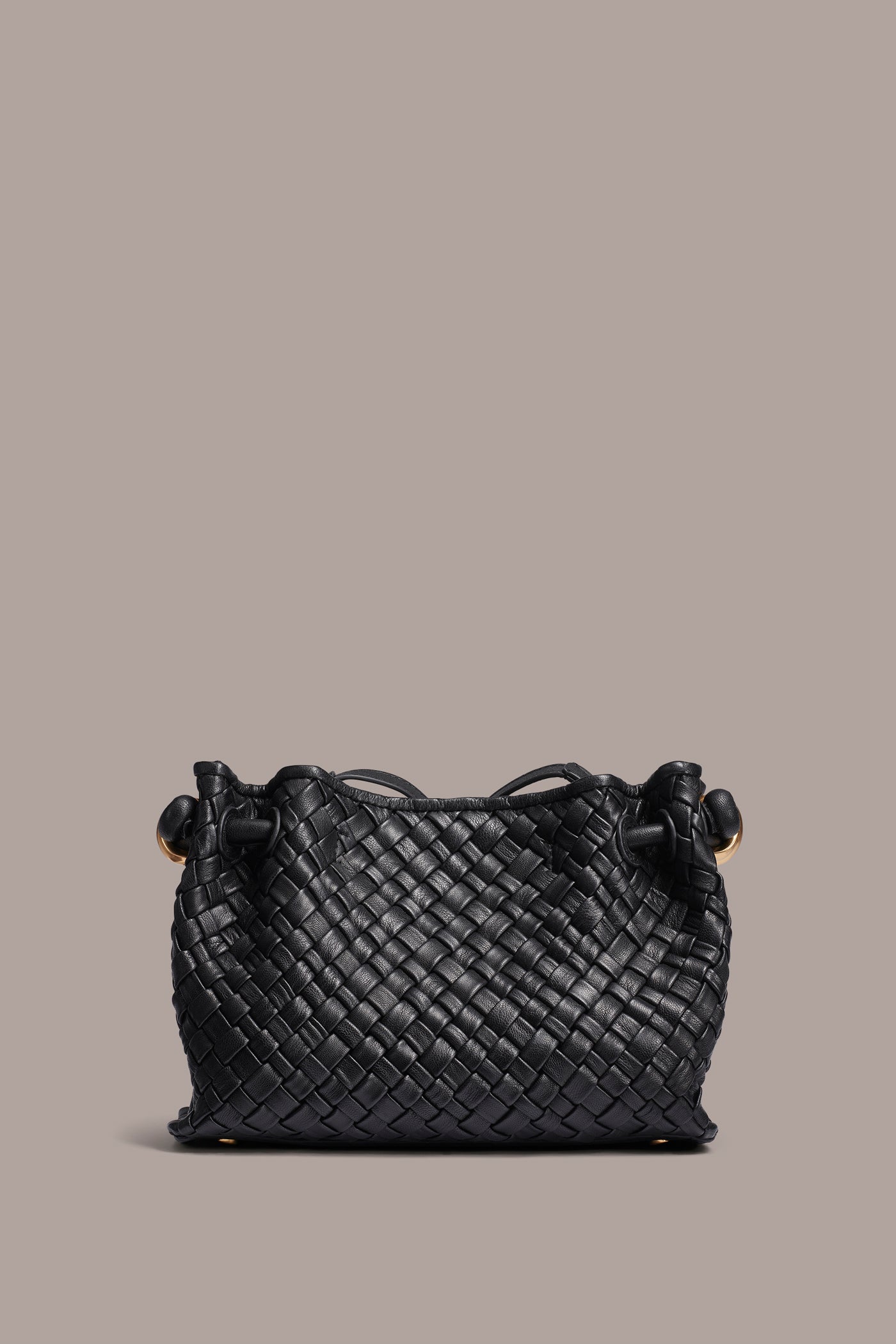 Black / Gold CASHMERE WOVEN LEATHER CROSSBODY BAG Donna Karan