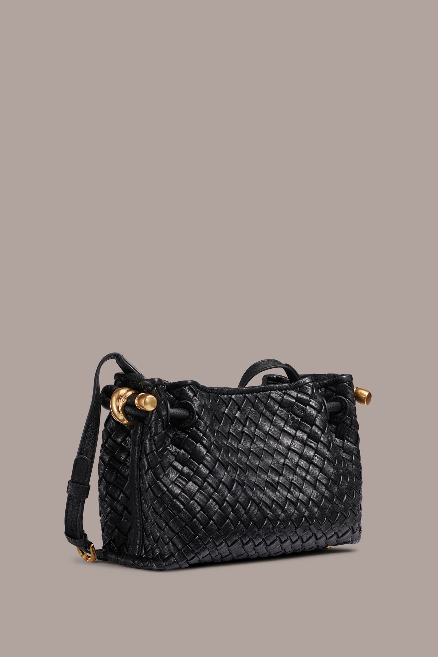 Black / Gold CASHMERE WOVEN LEATHER CROSSBODY BAG Donna Karan