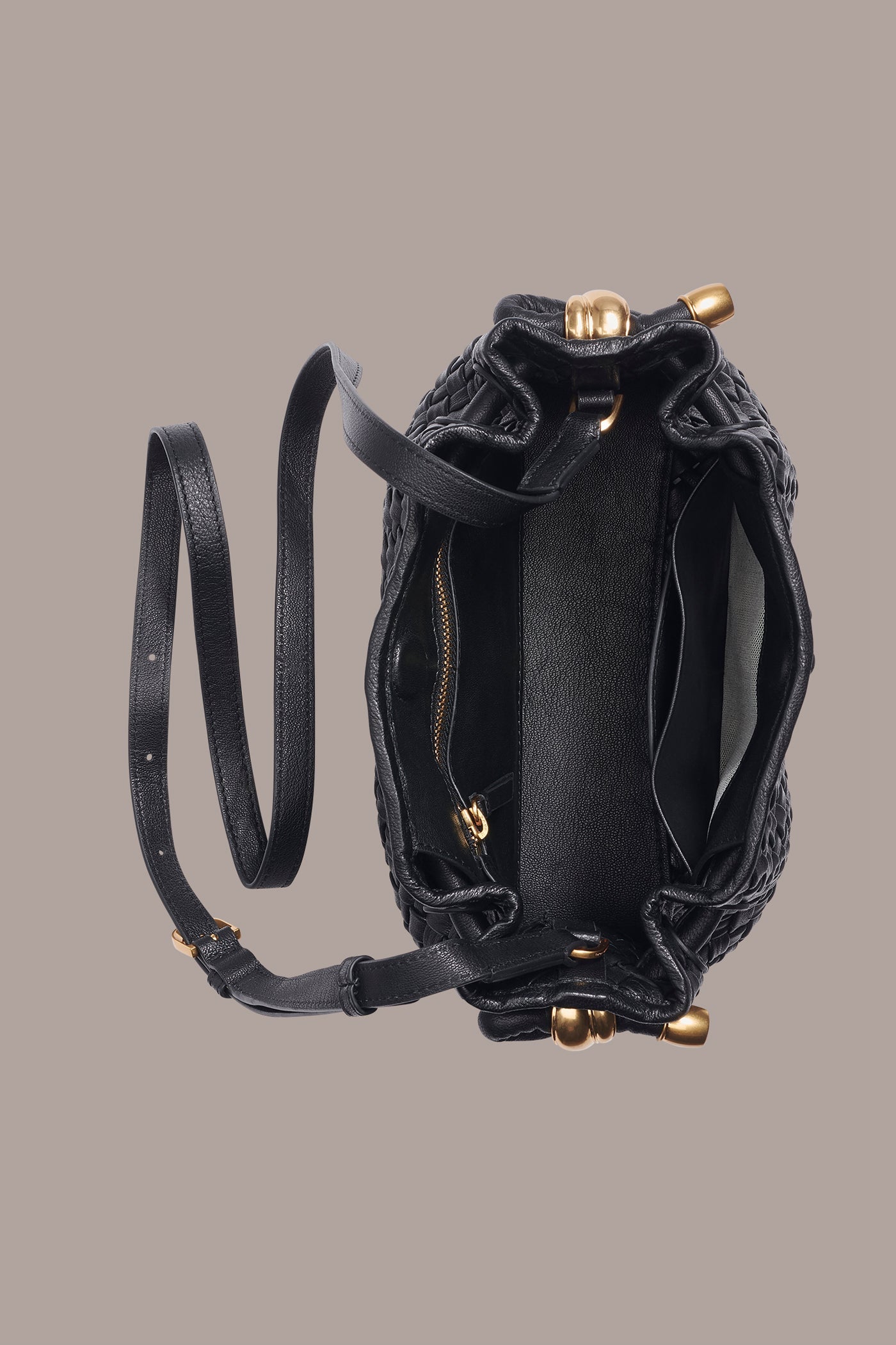 Black / Gold CASHMERE WOVEN LEATHER CROSSBODY BAG Donna Karan