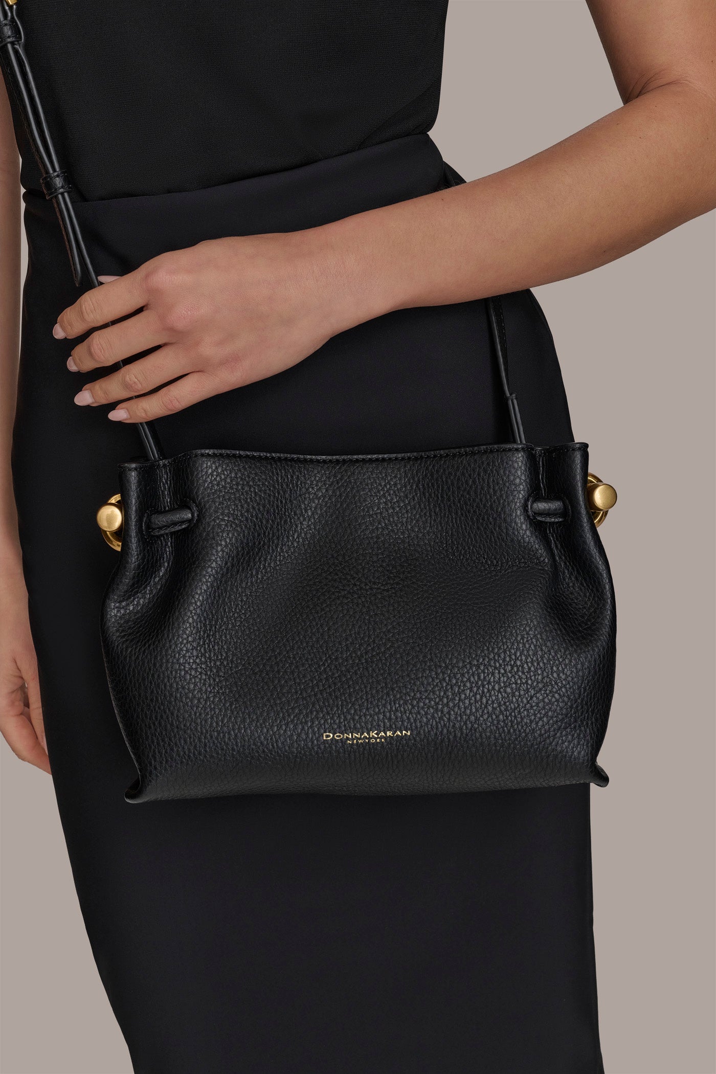 TOASTED ALMOND CASHMERE LEATHER CROSSBODY BAG Donna Karan