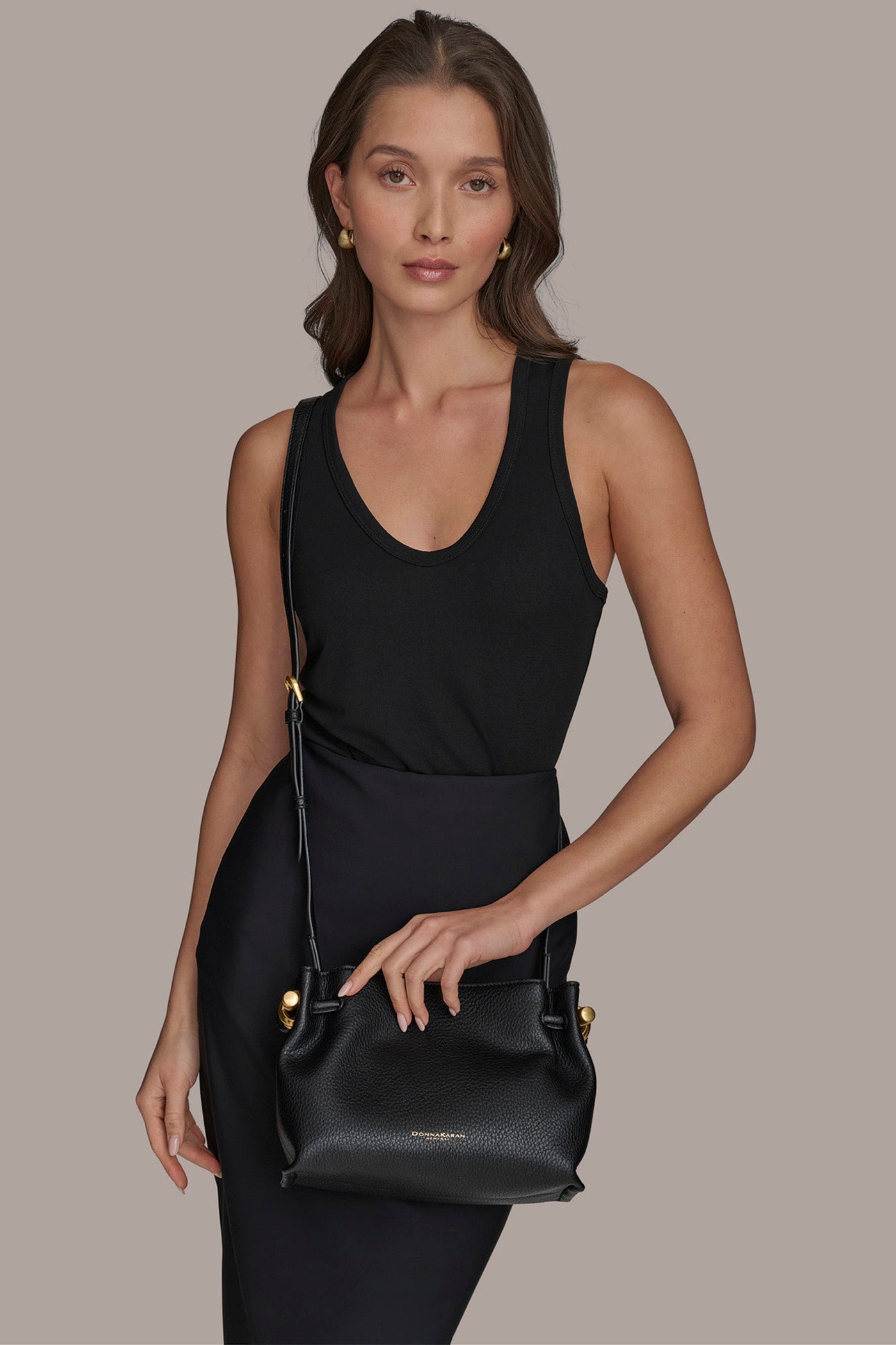 TOASTED ALMOND CASHMERE LEATHER CROSSBODY BAG Donna Karan
