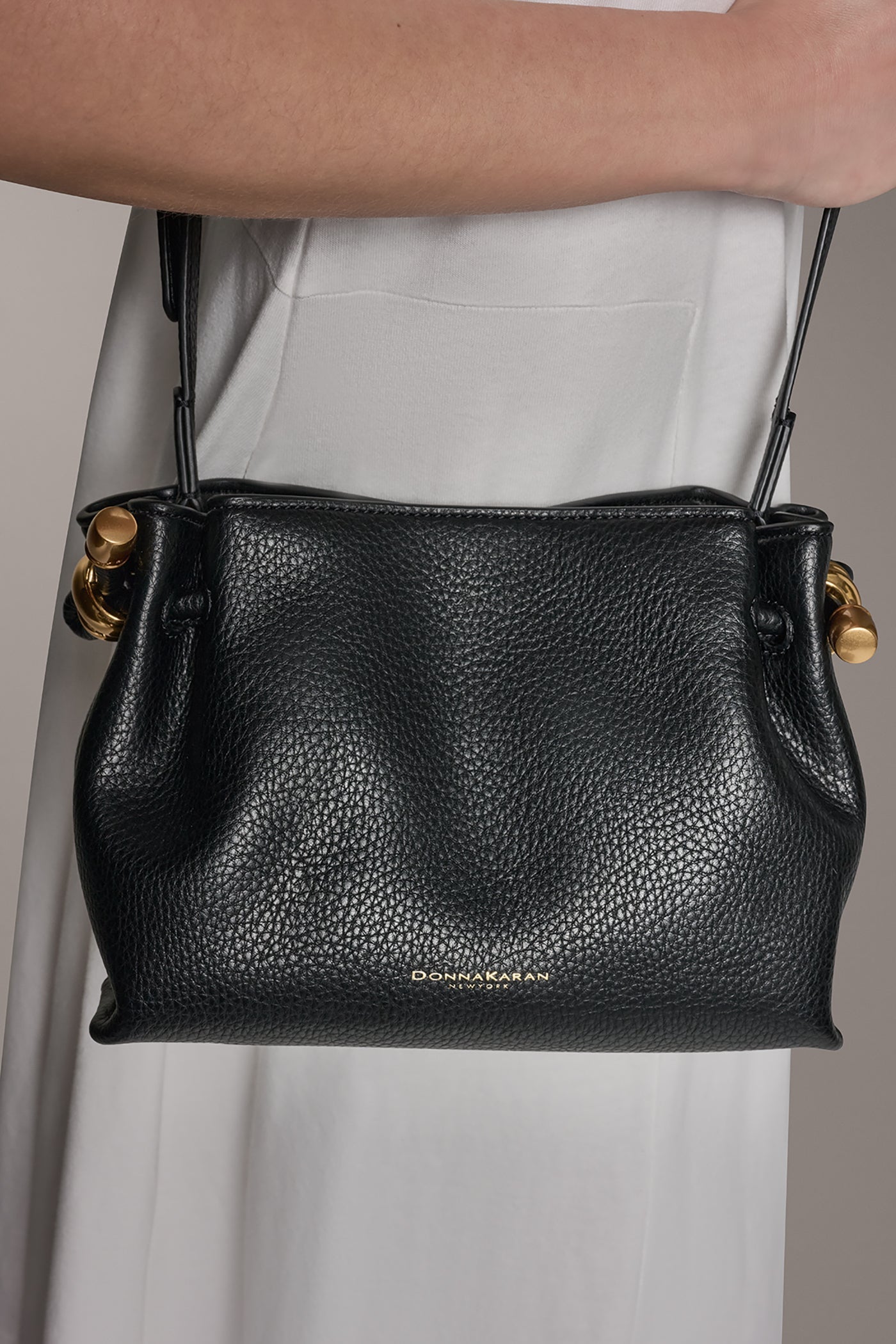 Black CASHMERE LEATHER CROSSBODY BAG Donna Karan