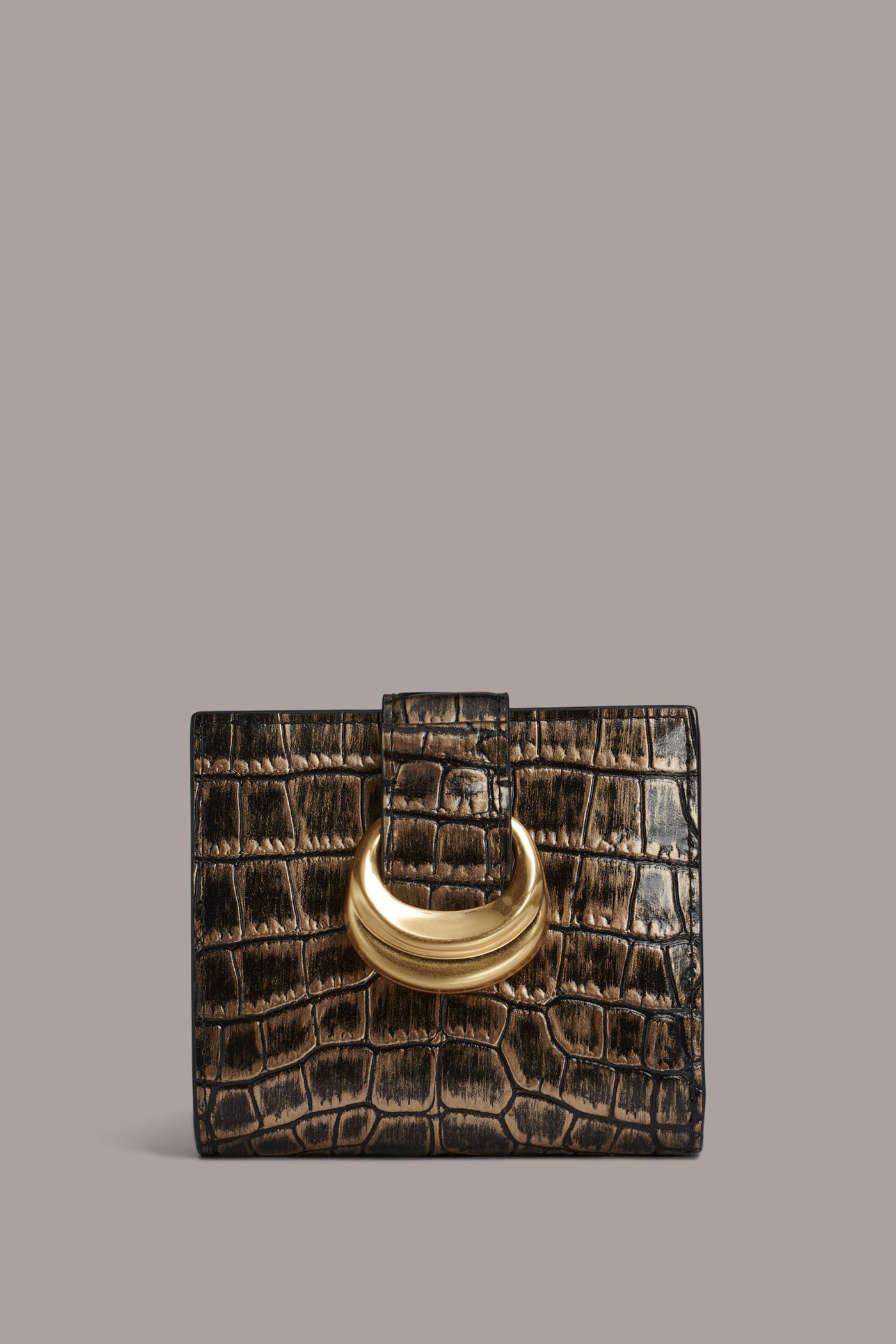 BLACK/GOLD VALLEY STREAM METALLIC CROC-EFFECT SMALL WALLET Donna Karan