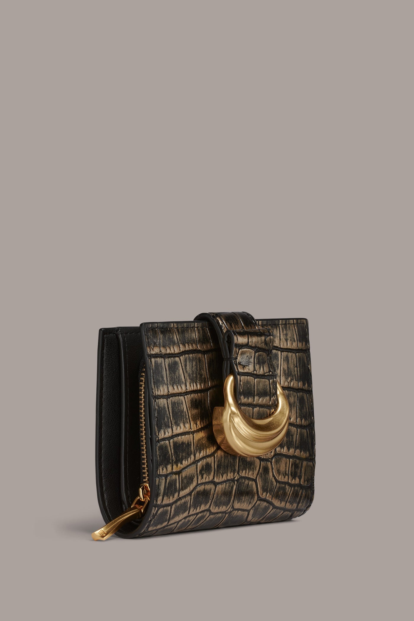 BLACK/GOLD VALLEY STREAM METALLIC CROC-EFFECT SMALL WALLET Donna Karan