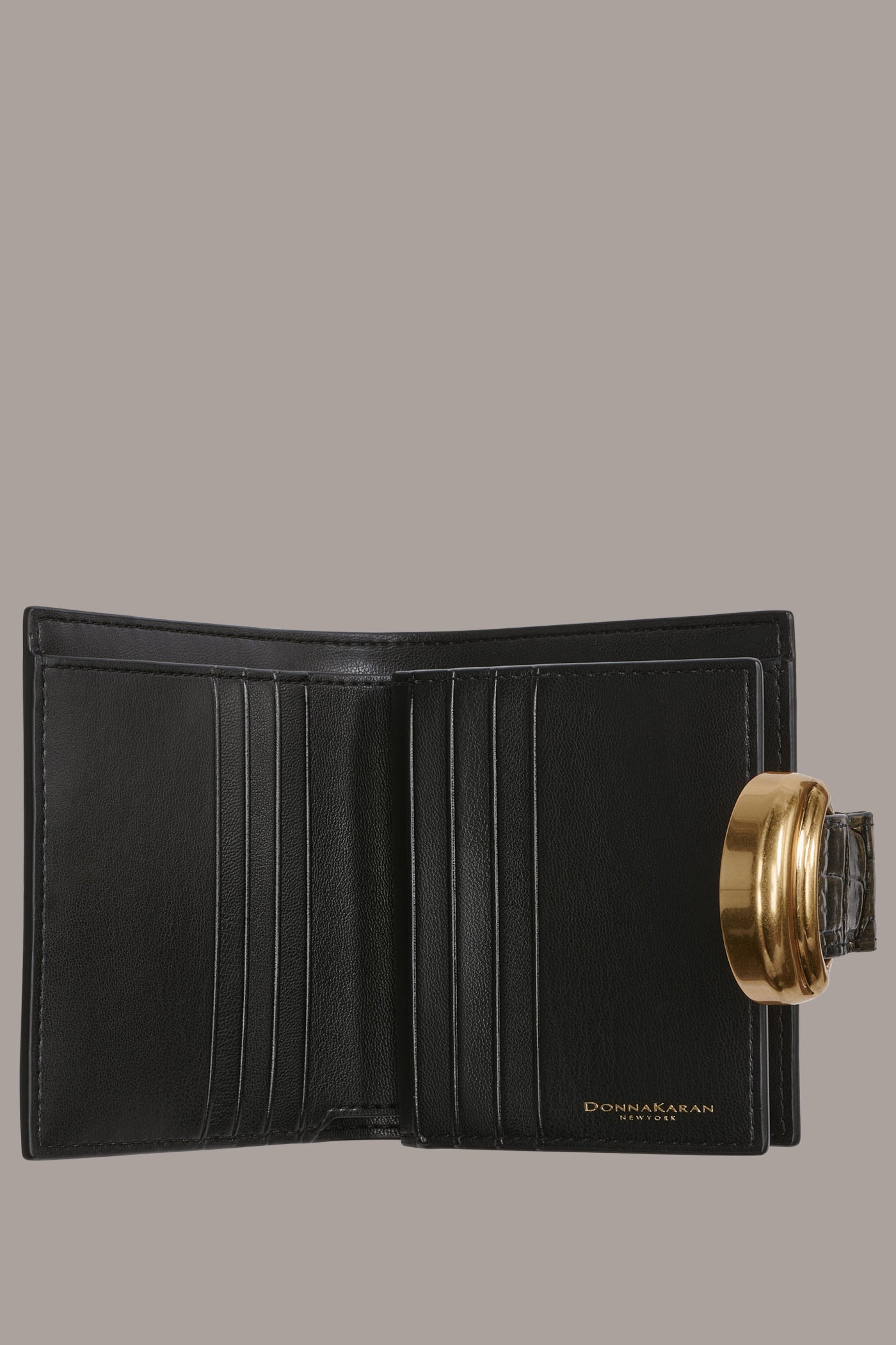 BLACK/GOLD VALLEY STREAM METALLIC CROC-EFFECT SMALL WALLET Donna Karan