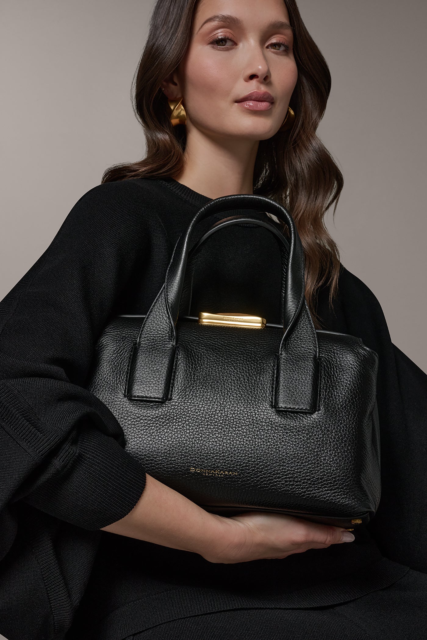 Black AMAGANSETT LEATHER SATCHEL BAG Donna Karan