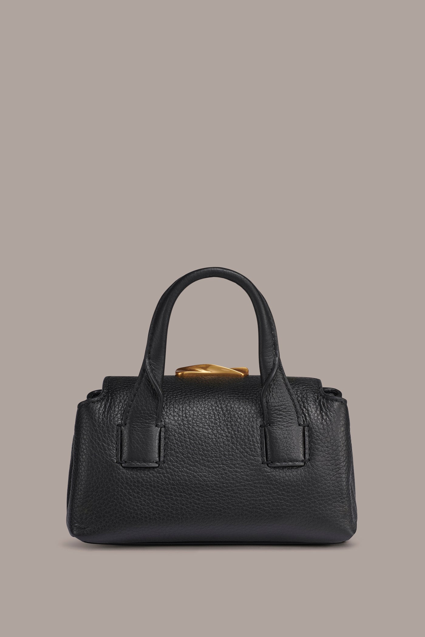 Black / Gold AMAGANSETT LEATHER MINI SATCHEL BAG Donna Karan