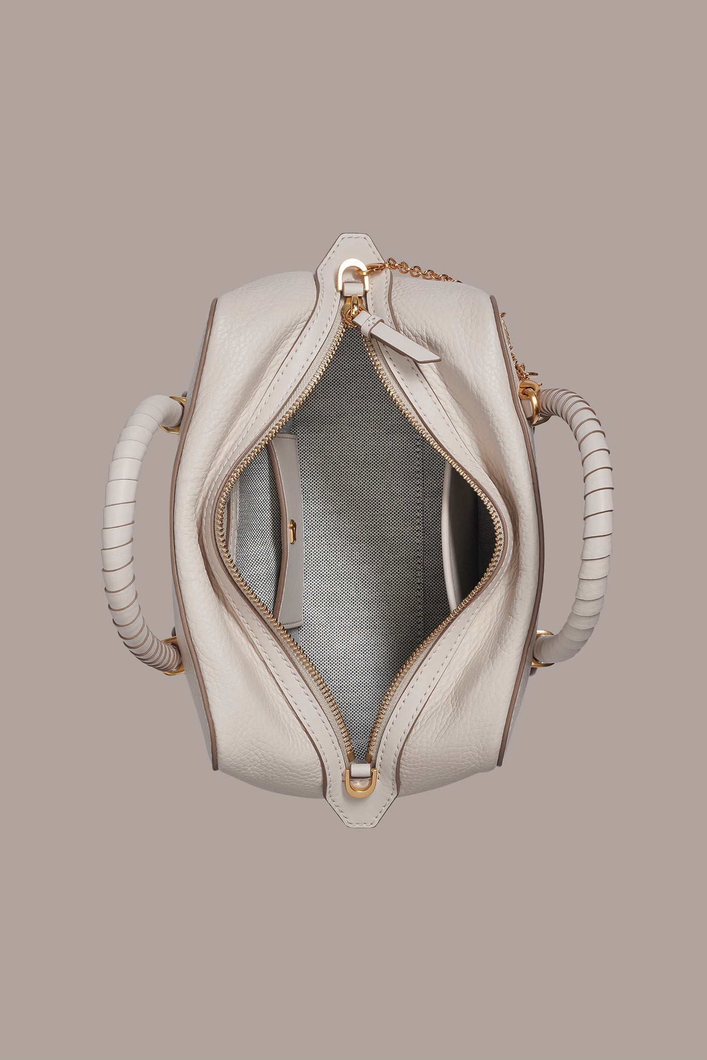 Sand CHANTILLY LEATHER MINI SATCHEL BAG Donna Karan