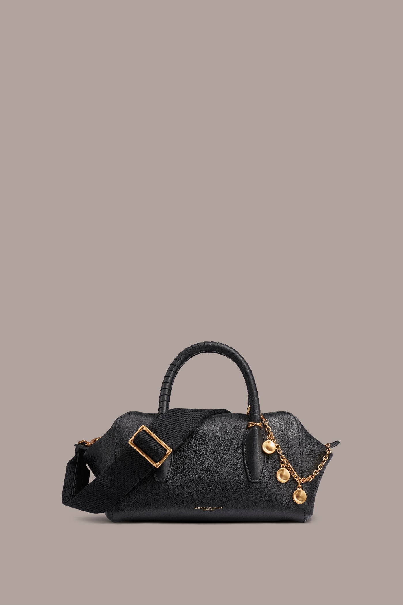 Black / Gold CHANTILLY LEATHER MINI SATCHEL BAG Donna Karan