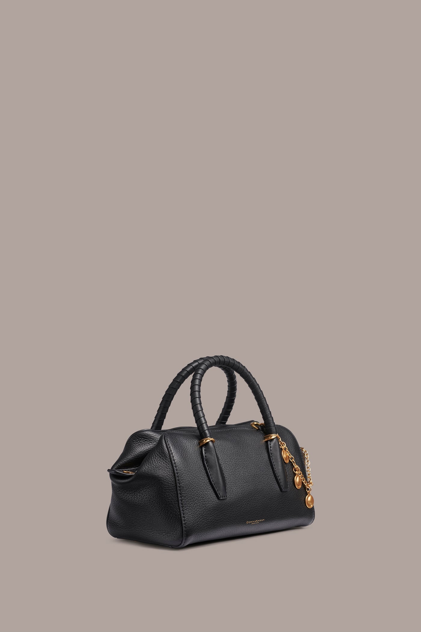 Black / Gold CHANTILLY LEATHER MINI SATCHEL BAG Donna Karan