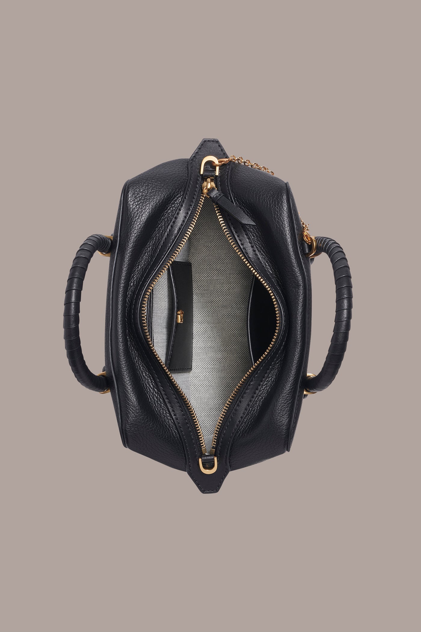 Black / Gold CHANTILLY LEATHER MINI SATCHEL BAG Donna Karan
