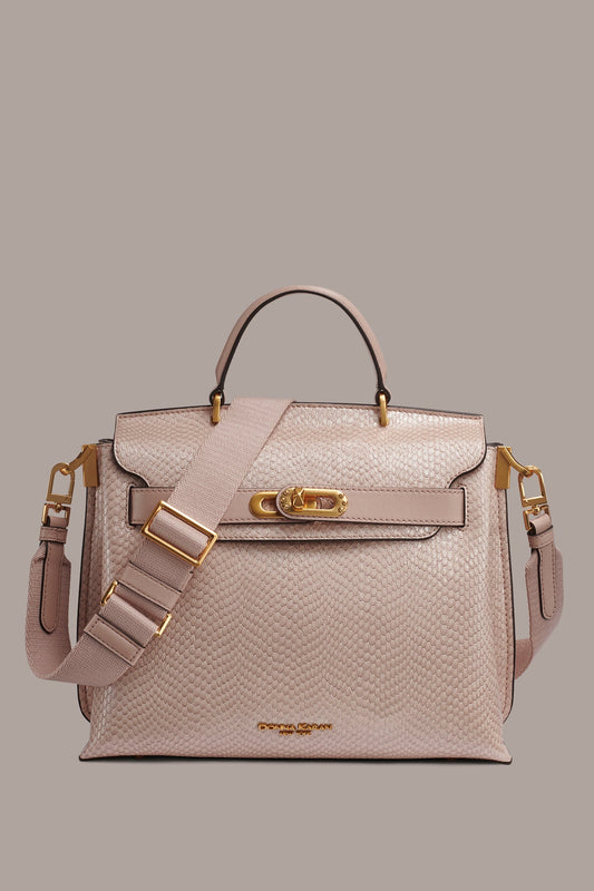 Snow Petal BRIDGEHAMPTON SNAKE-EFFECT LEATHER SATCHEL BAG Donna Karan