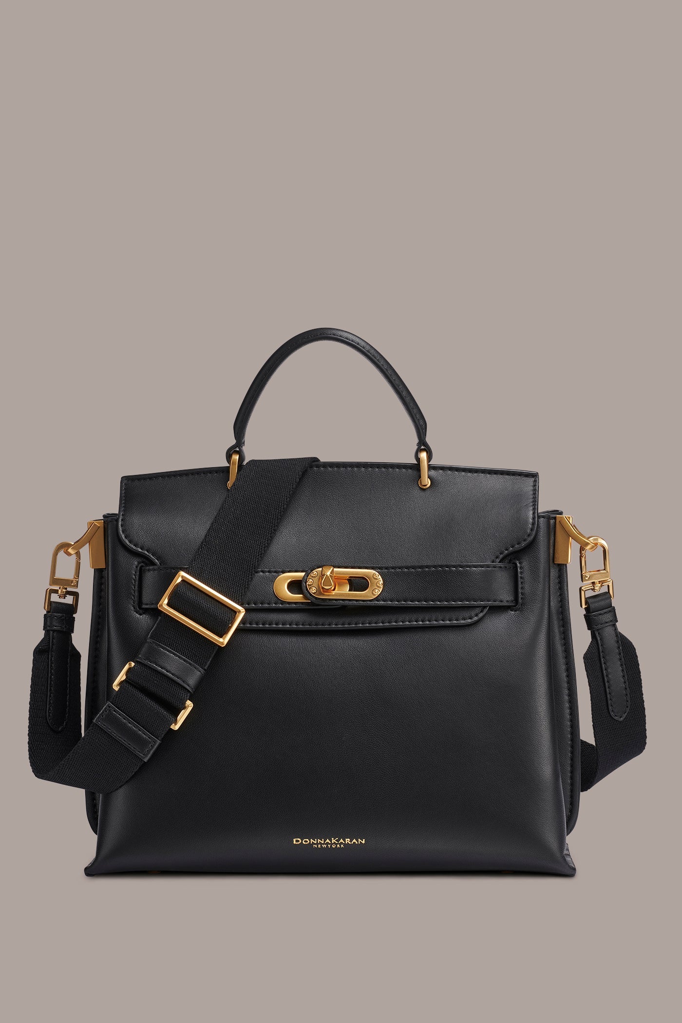 Black / Gold BRIDGEHAMPTON LEATHER SATCHEL BAG Donna Karan