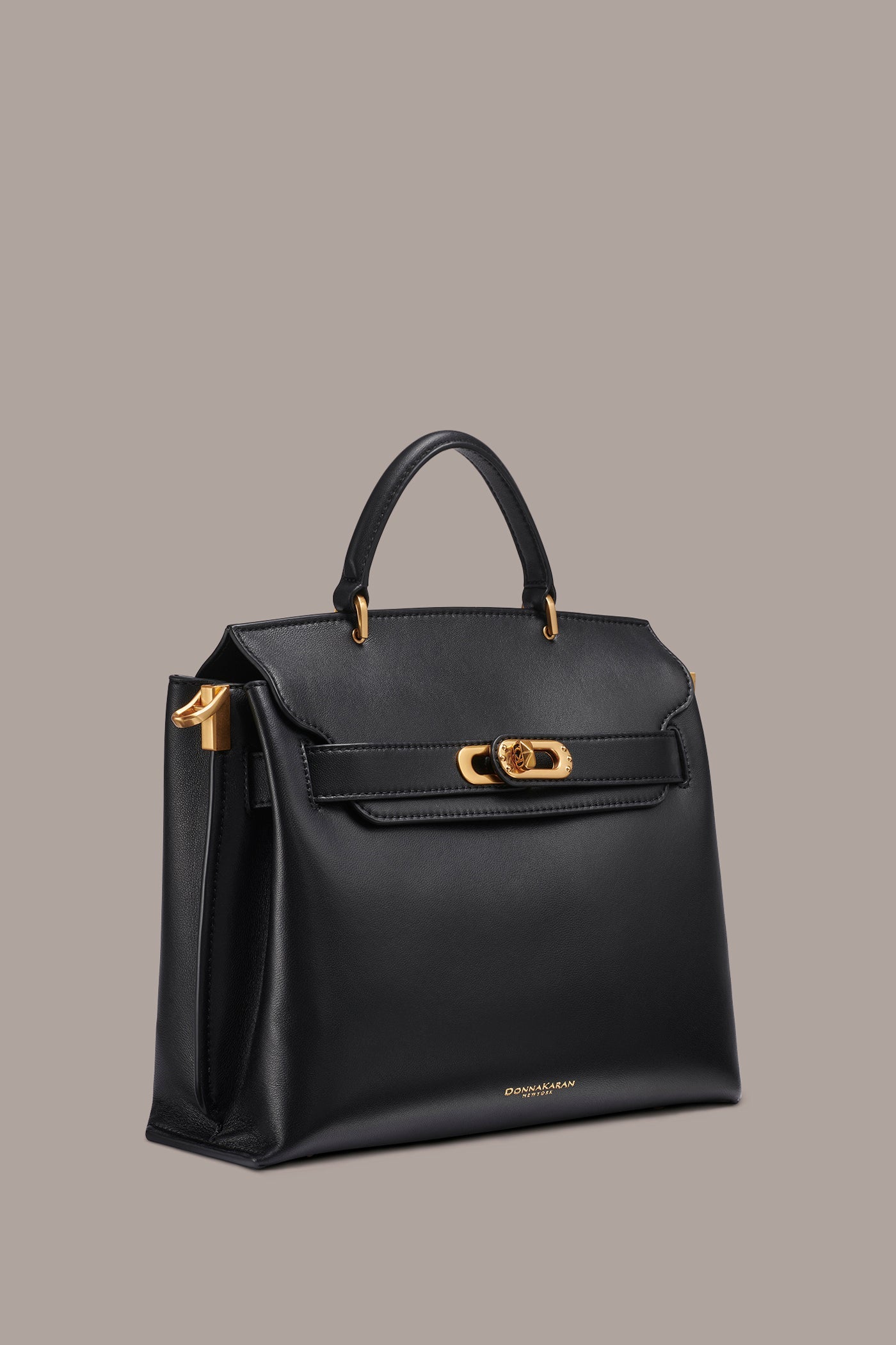 Black / Gold BRIDGEHAMPTON LEATHER SATCHEL BAG Donna Karan