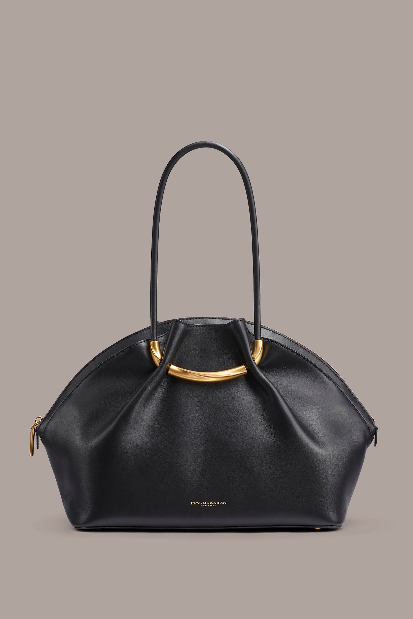 Black / Gold OXFORD LEATHER SATCHEL BAG Donna Karan