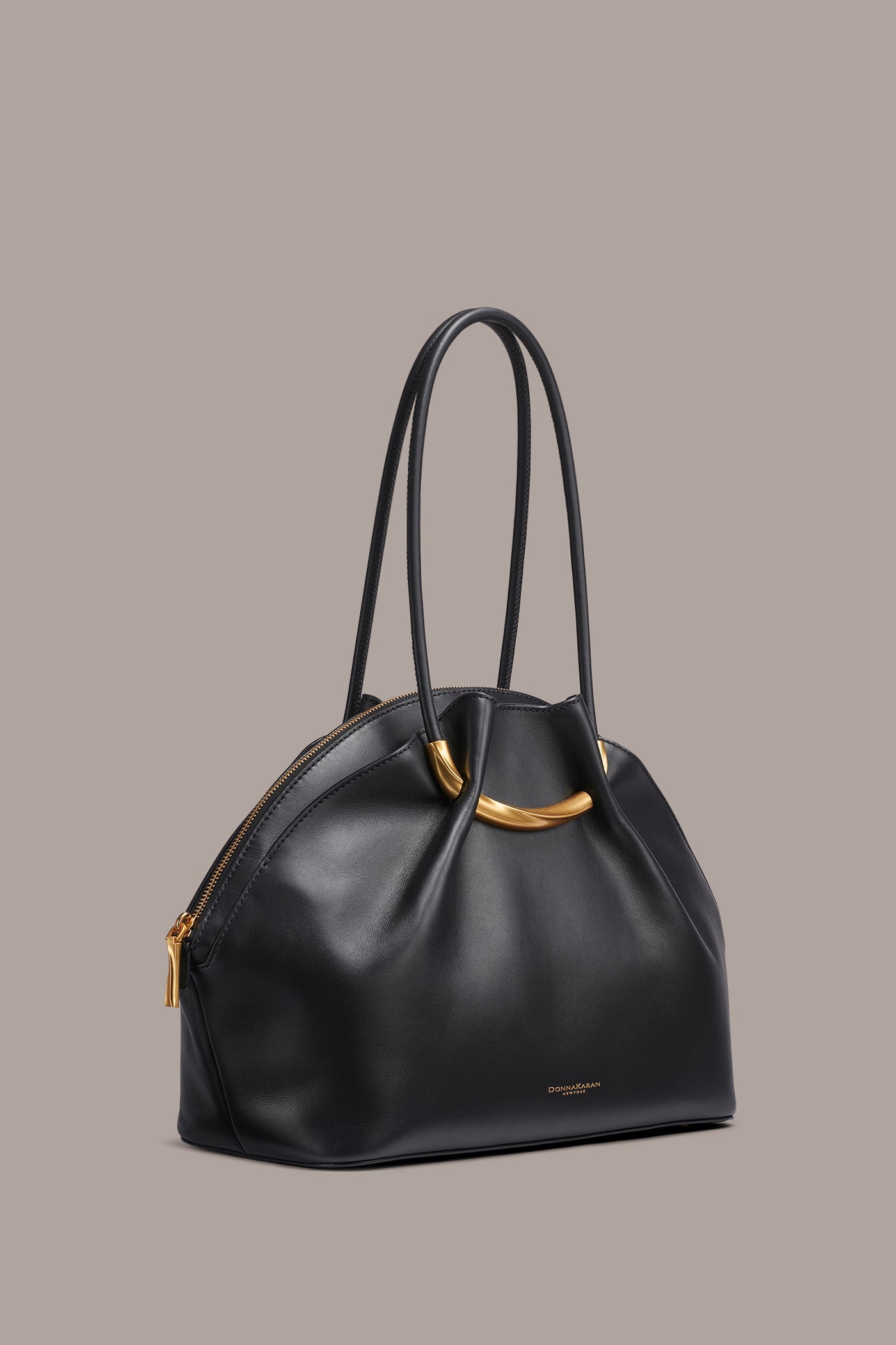 Black / Gold OXFORD LEATHER SATCHEL BAG Donna Karan