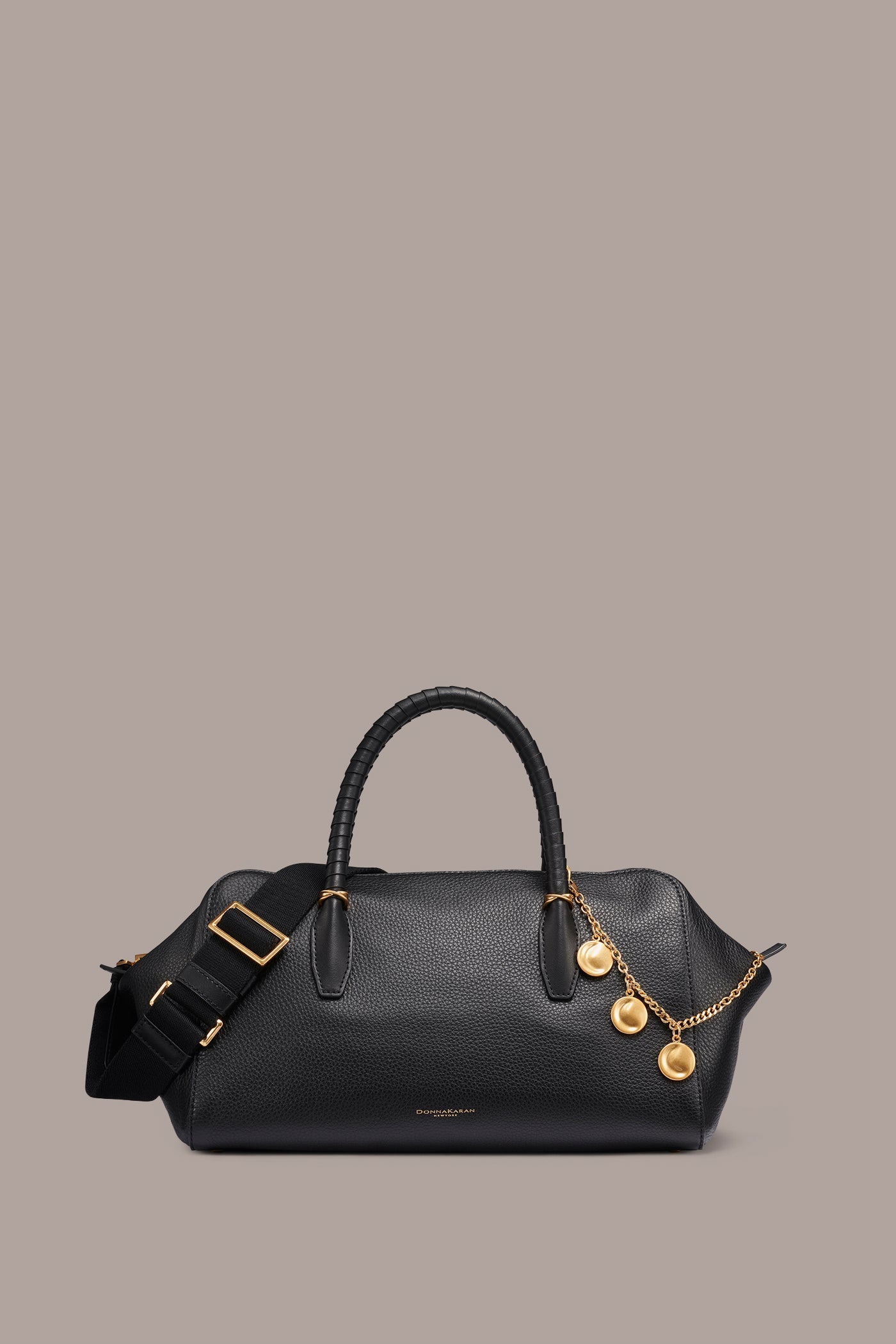 Black / Gold CHANTILLY LEATHER SATCHEL BAG Donna Karan