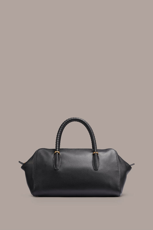 Black / Gold CHANTILLY LEATHER SATCHEL BAG Donna Karan