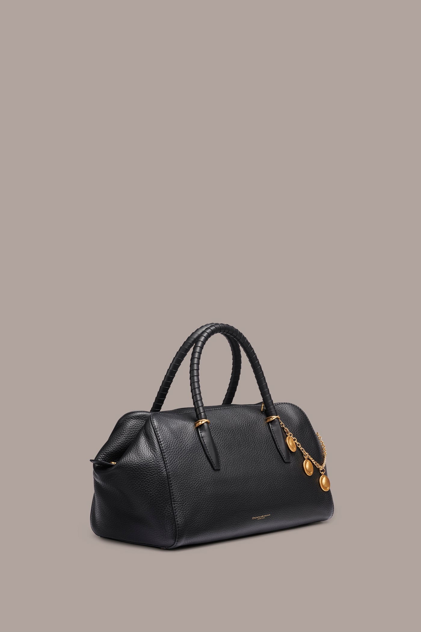 Black / Gold CHANTILLY LEATHER SATCHEL BAG Donna Karan