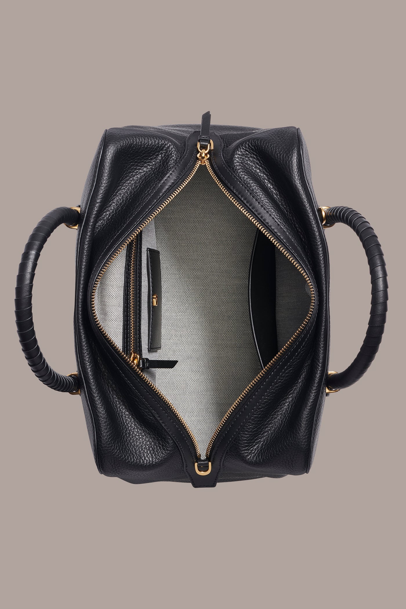Black / Gold CHANTILLY LEATHER SATCHEL BAG Donna Karan