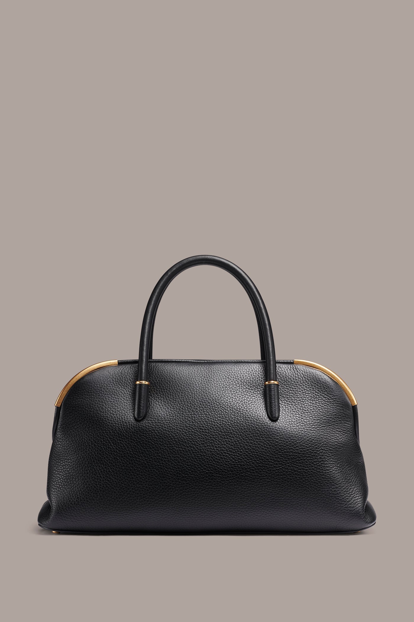 Black / Gold SATIN LEATHER SATCHEL Donna Karan