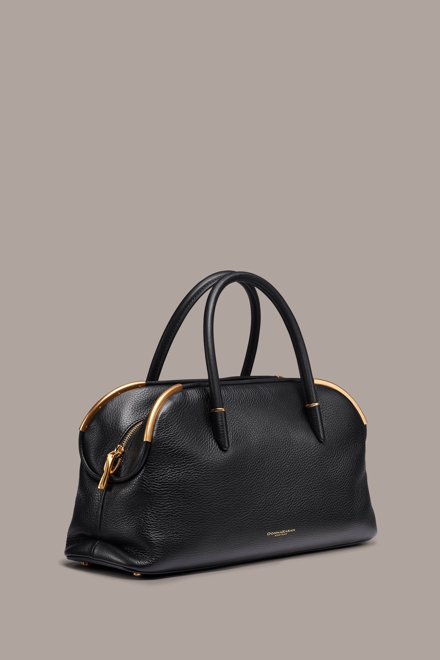 Black / Gold SATIN LEATHER SATCHEL Donna Karan