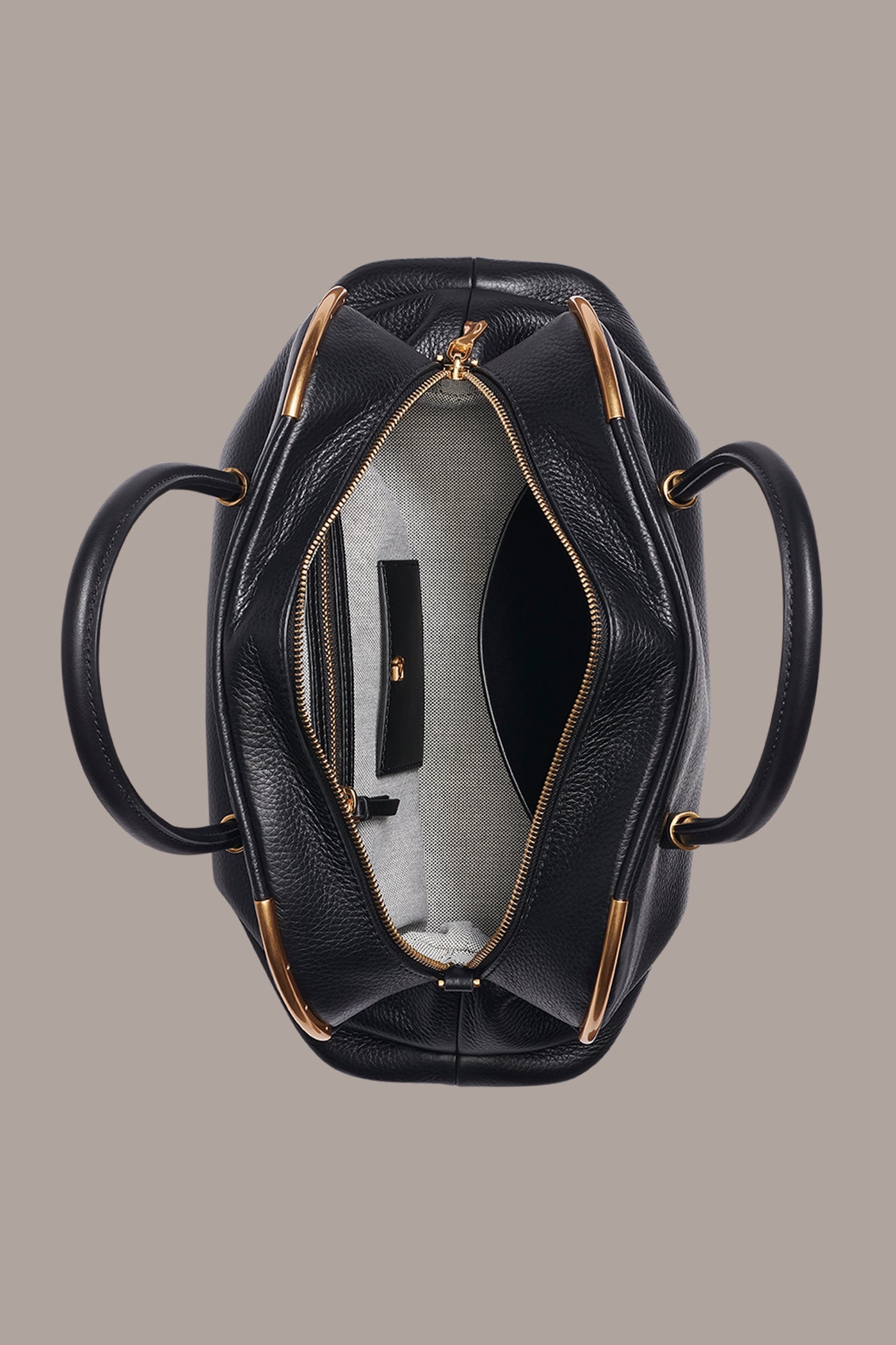 Black / Gold SATIN LEATHER SATCHEL Donna Karan