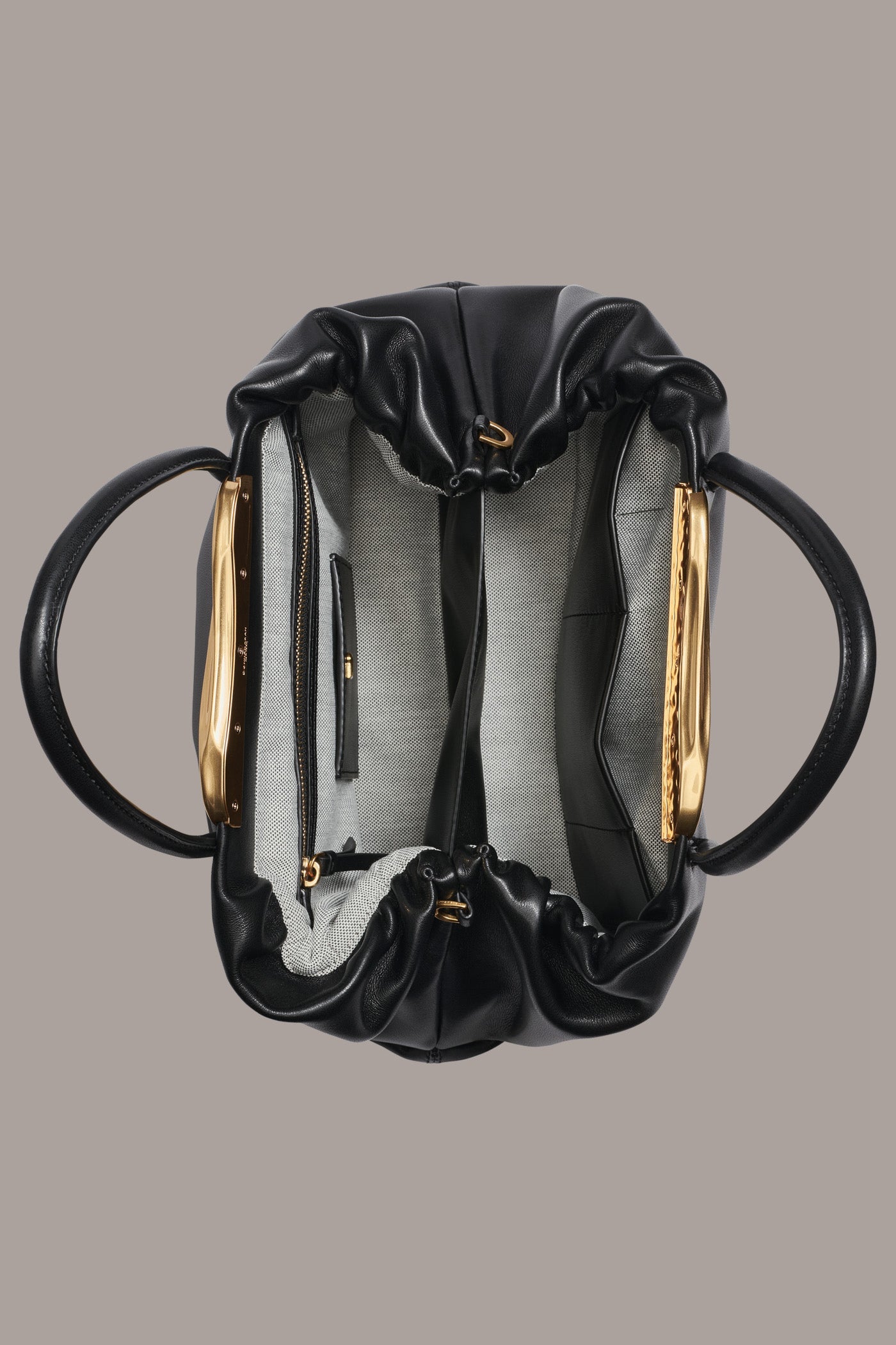 Black / Gold POPLIN LEATHER SATCHEL BAG Donna Karan