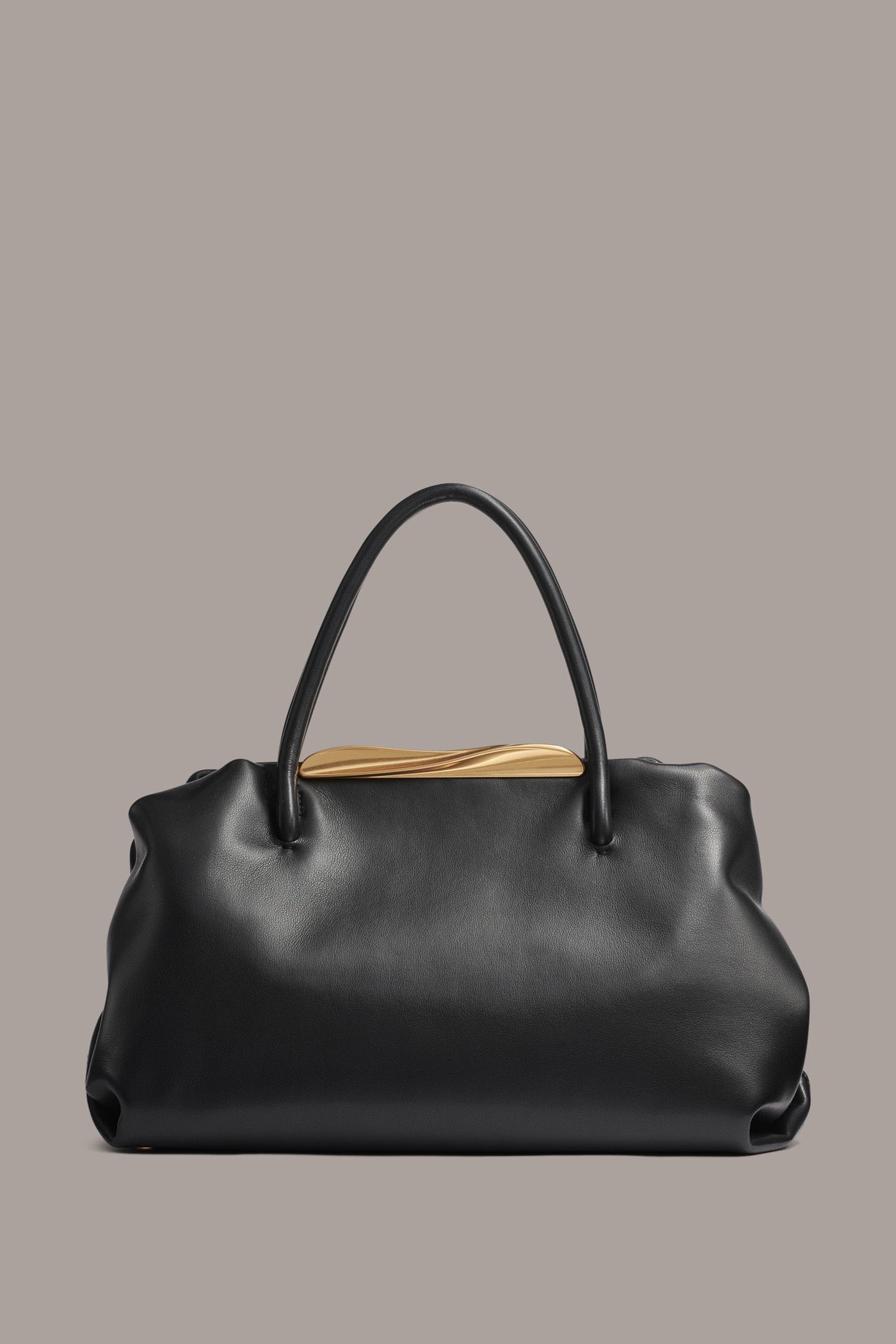 Black / Gold POPLIN LEATHER SATCHEL BAG Donna Karan