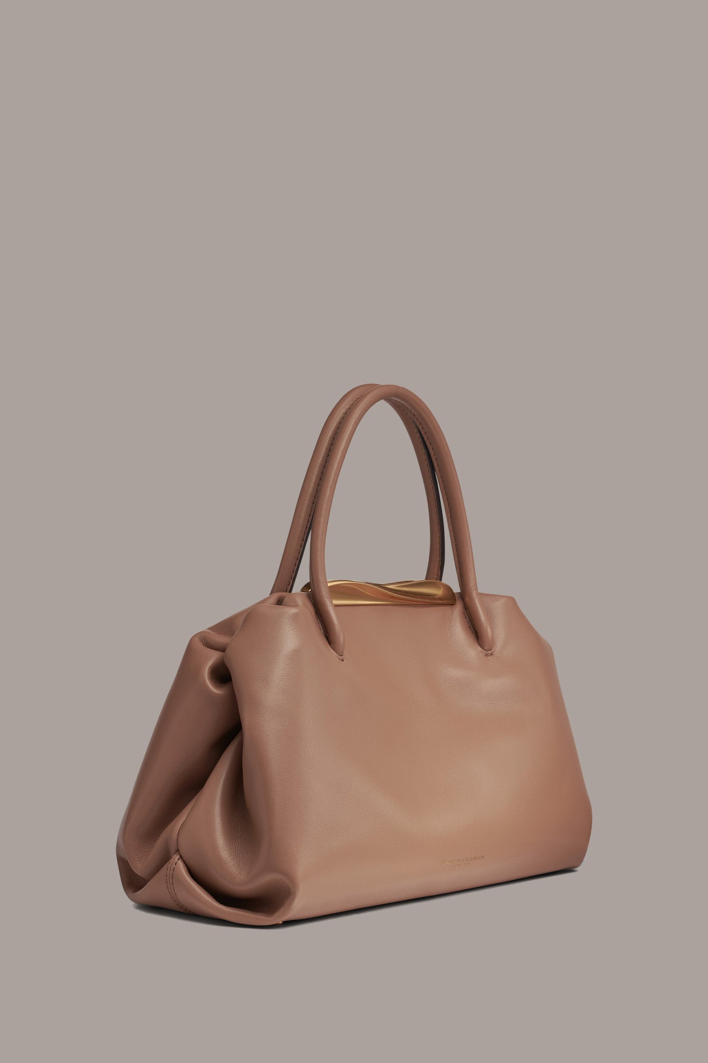 Toasted Almond POPLIN LEATHER SATCHEL BAG Donna Karan