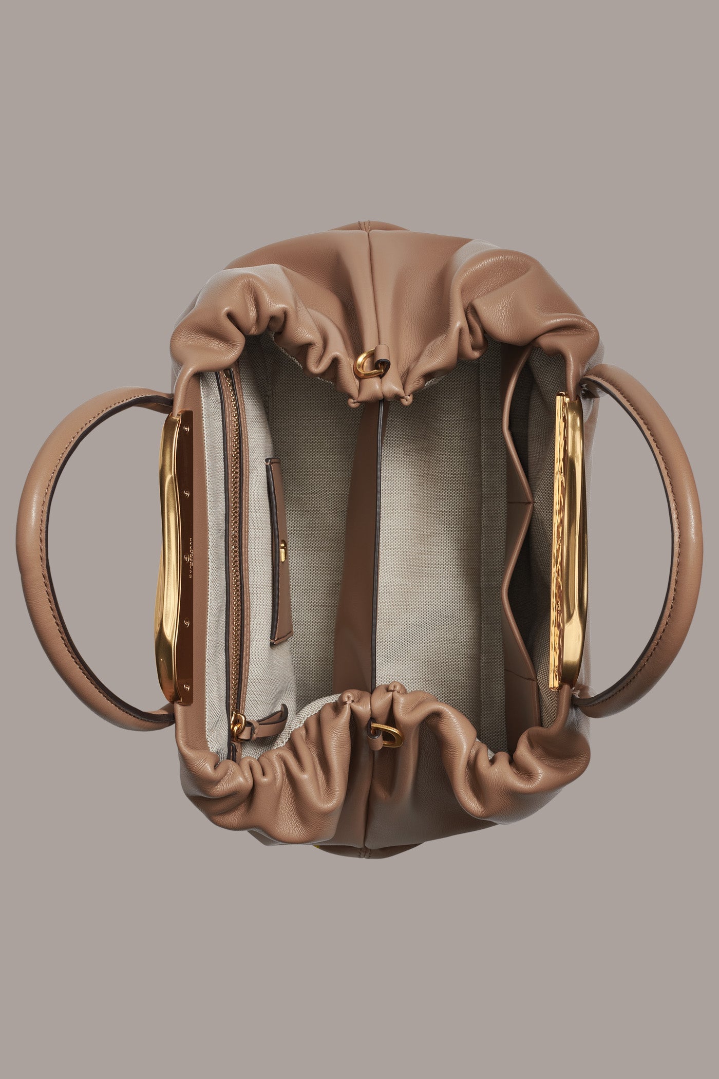 Toasted Almond POPLIN LEATHER SATCHEL BAG Donna Karan