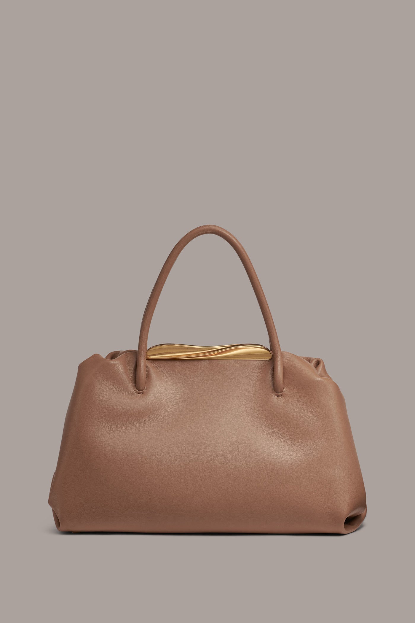 Toasted Almond POPLIN LEATHER SATCHEL BAG Donna Karan