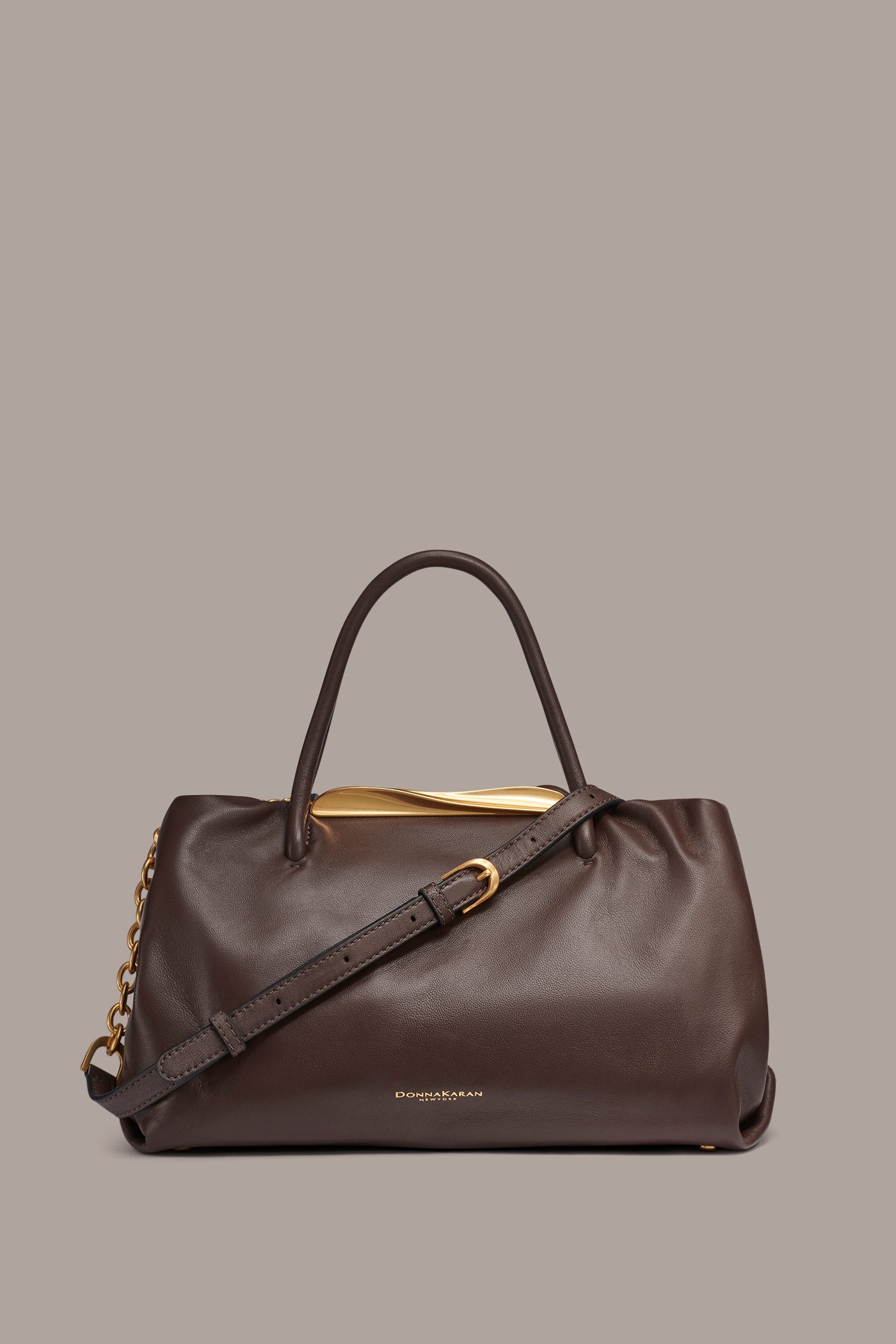 Umber POPLIN LEATHER SATCHEL BAG Donna Karan