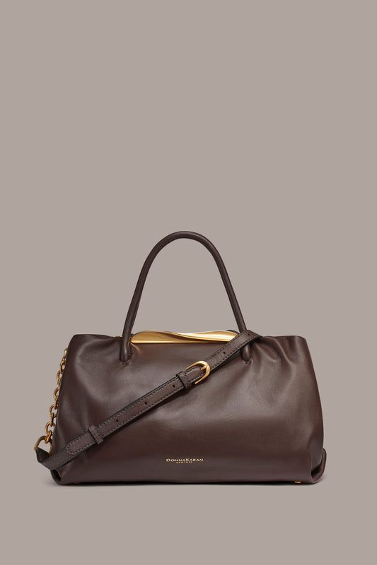 Umber POPLIN LEATHER SATCHEL BAG Donna Karan