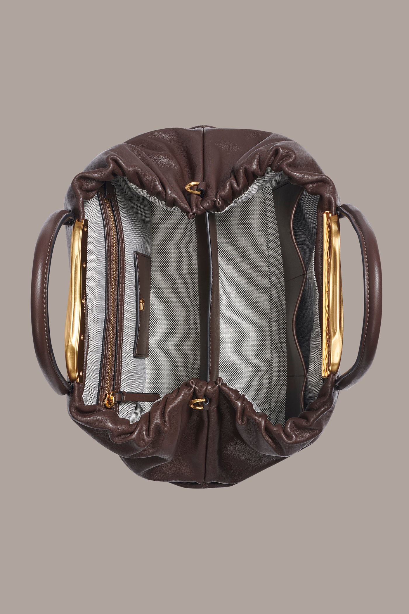 Umber POPLIN LEATHER SATCHEL BAG Donna Karan