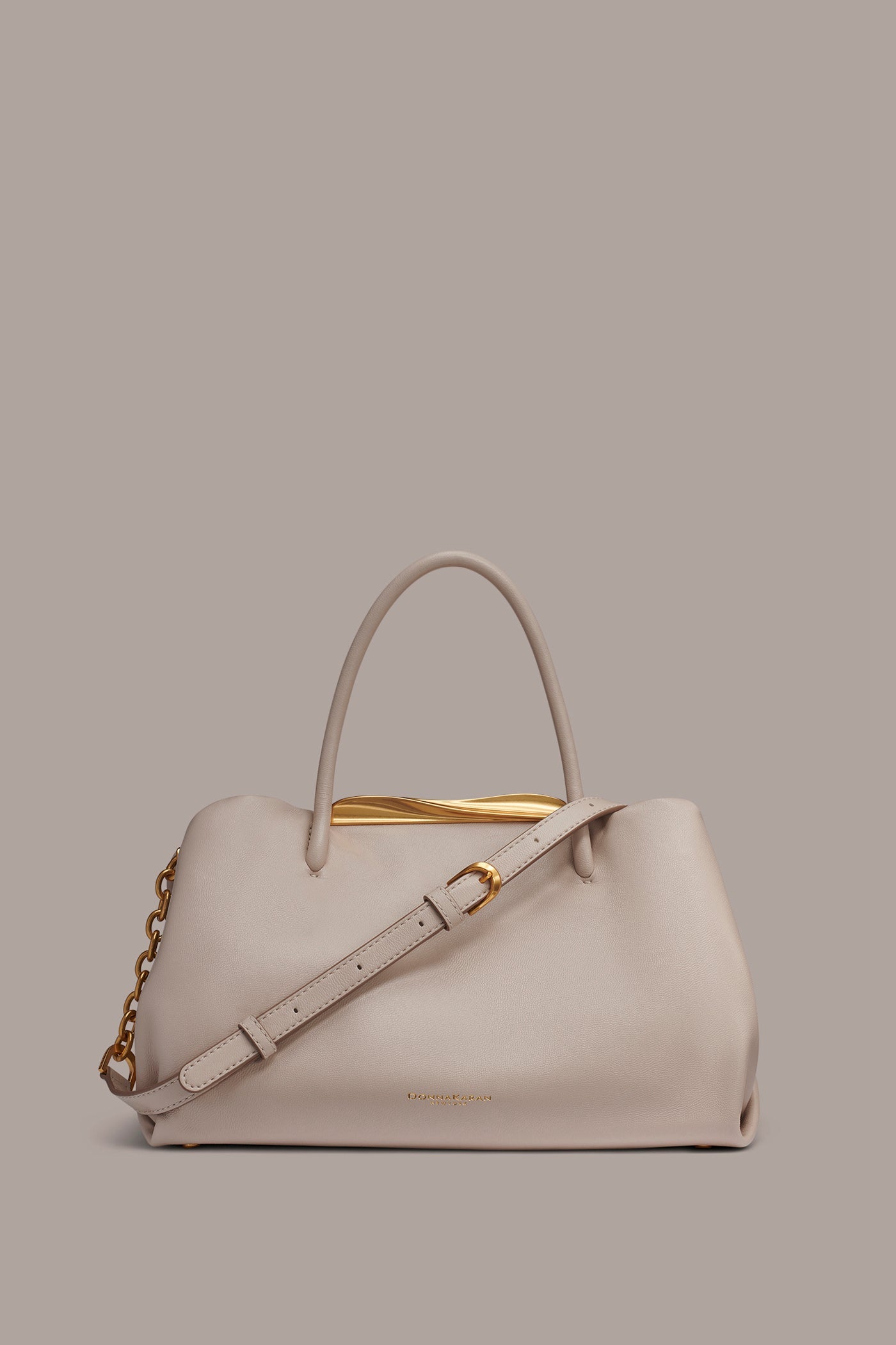 Sand POPLIN LEATHER SATCHEL BAG Donna Karan
