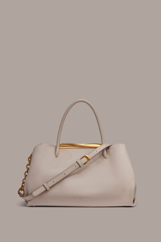 Sand POPLIN LEATHER SATCHEL BAG Donna Karan