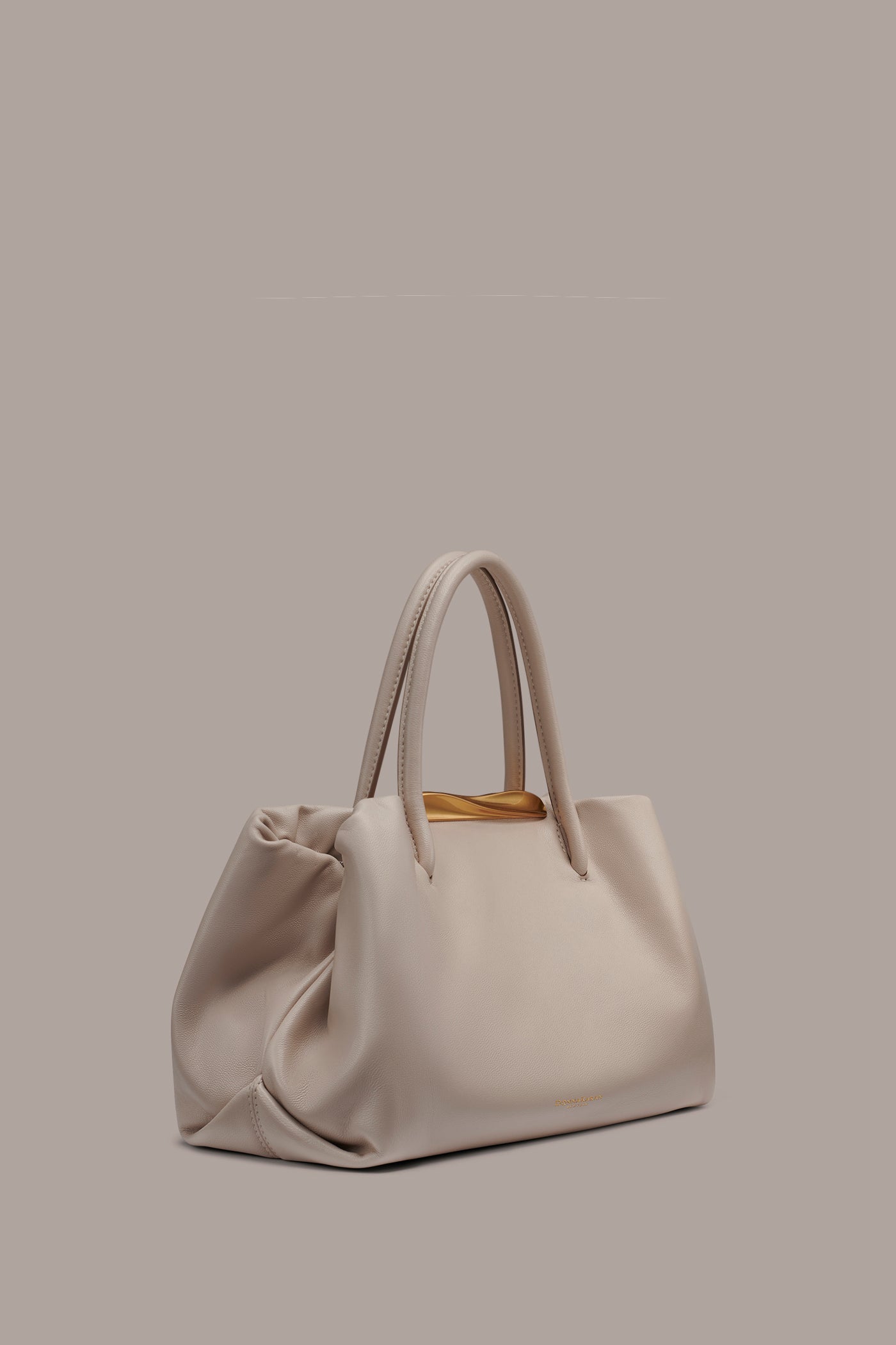 Sand POPLIN LEATHER SATCHEL BAG Donna Karan