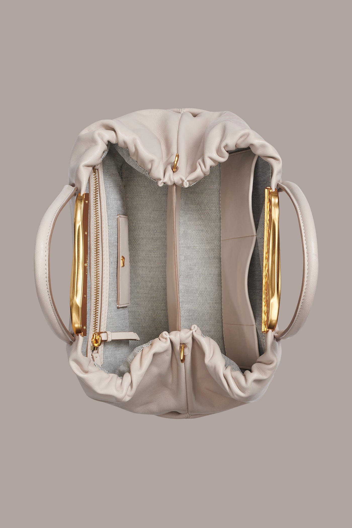 Sand POPLIN LEATHER SATCHEL BAG Donna Karan