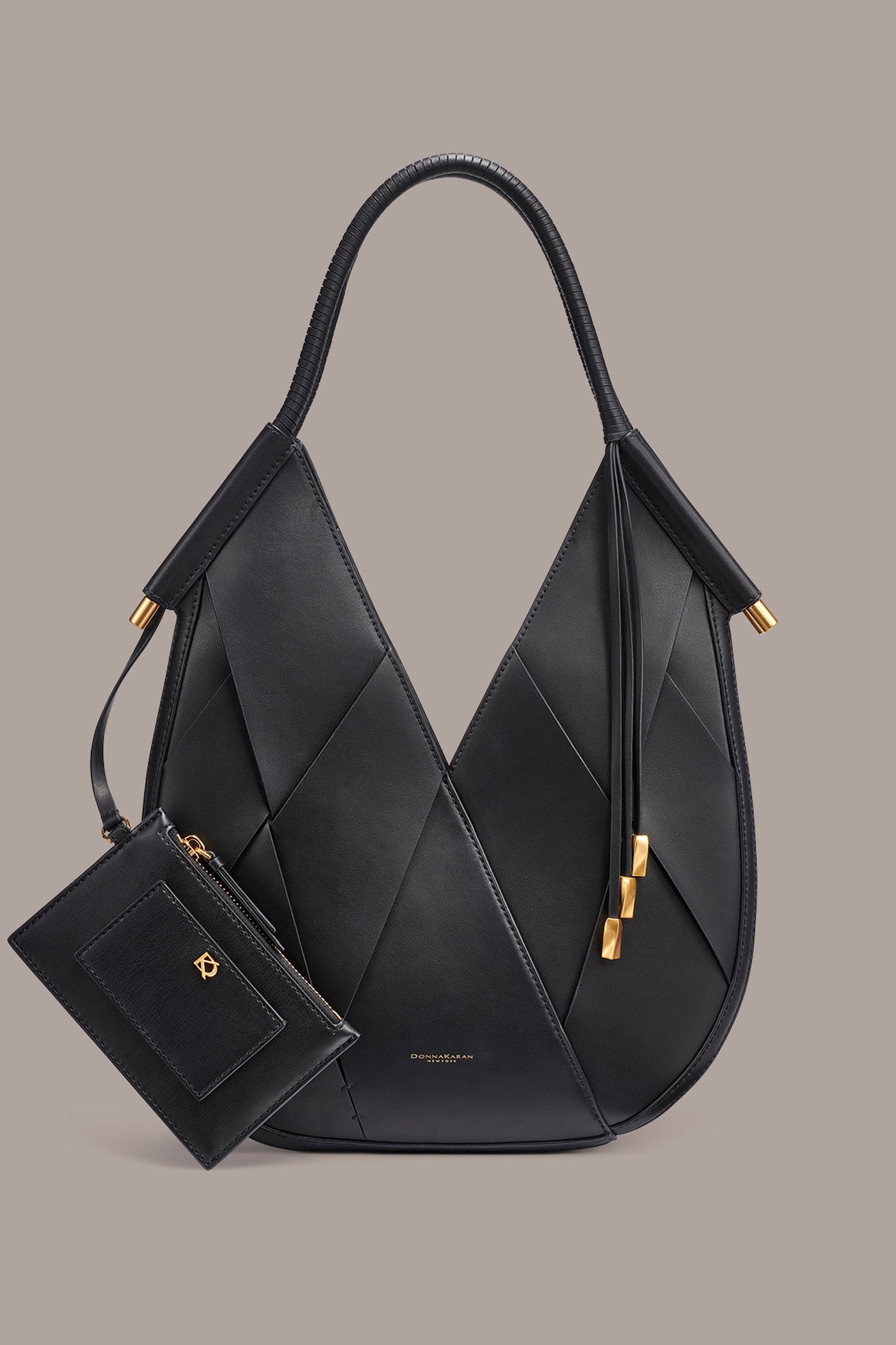 Black / Gold BALDWIN WOVEN LEATHER MINI SHOULDER BAG Donna Karan