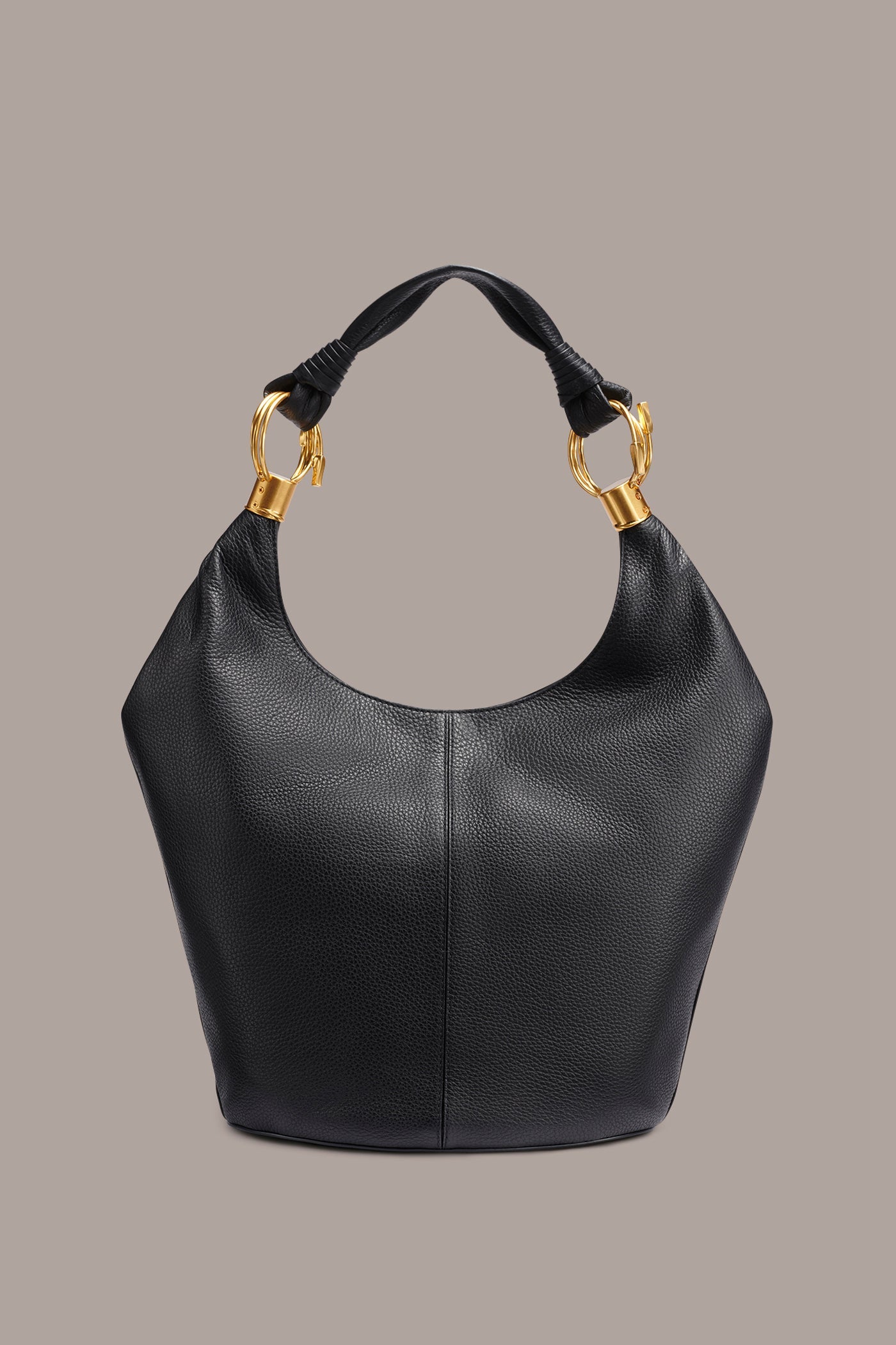Black / Gold TARTAN LEATHER HOBO BAG Donna Karan
