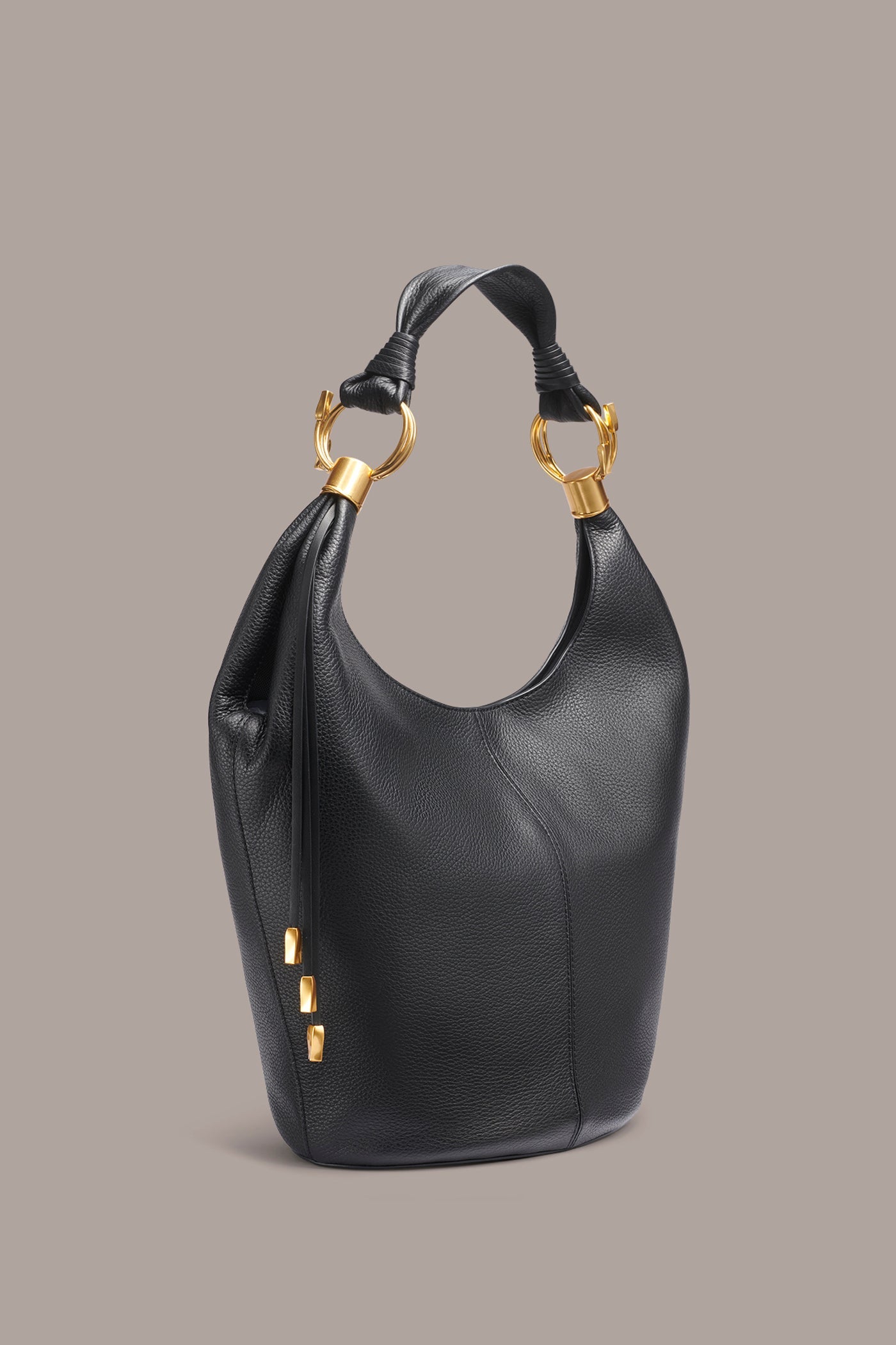 Black / Gold TARTAN LEATHER HOBO BAG Donna Karan