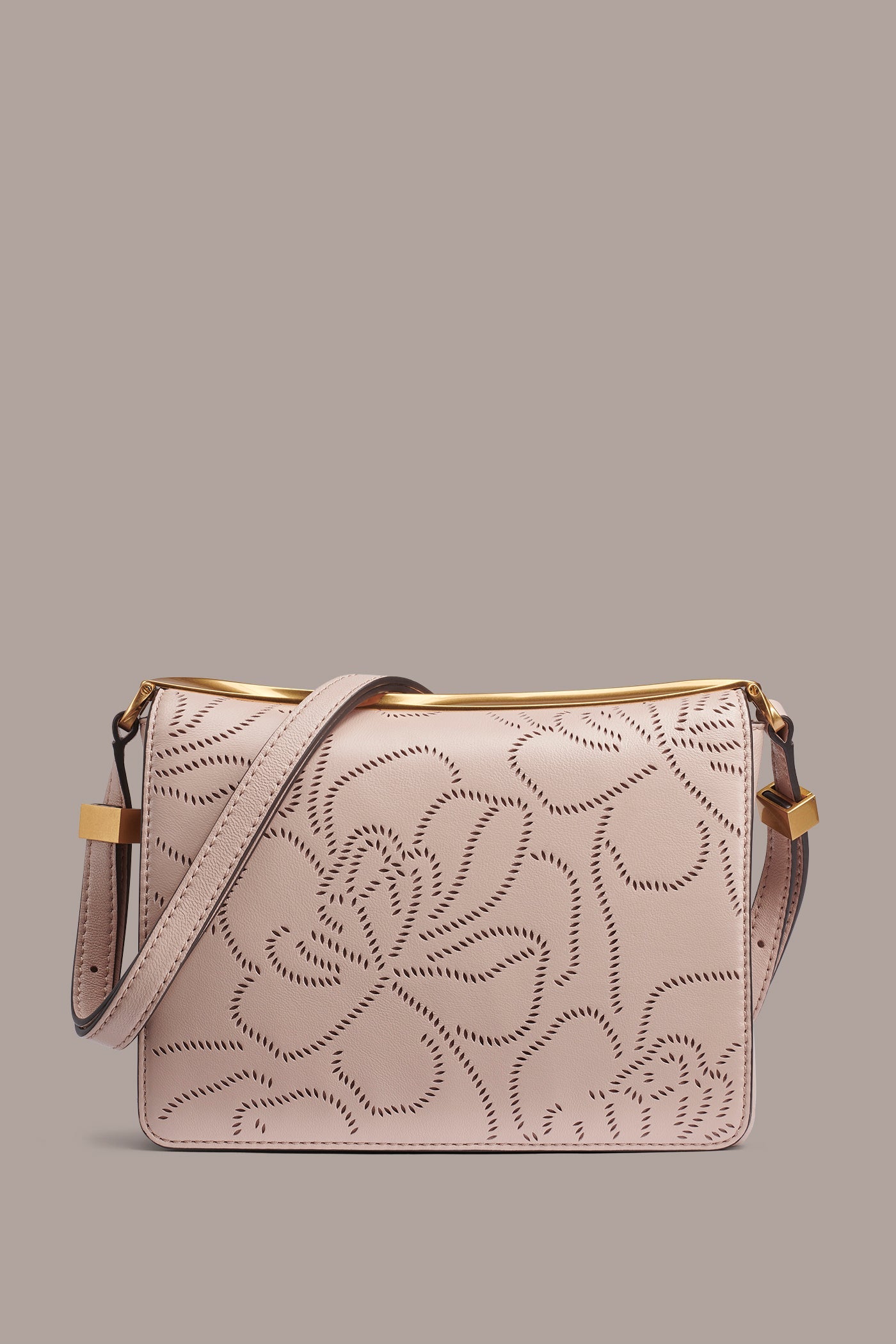 Snow Petal JERICHO FLORAL LEATHER SHOULDER BAG Donna Karan
