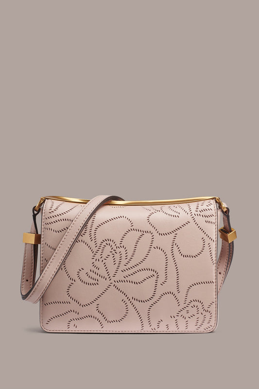 Snow Petal JERICHO FLORAL LEATHER SHOULDER BAG Donna Karan