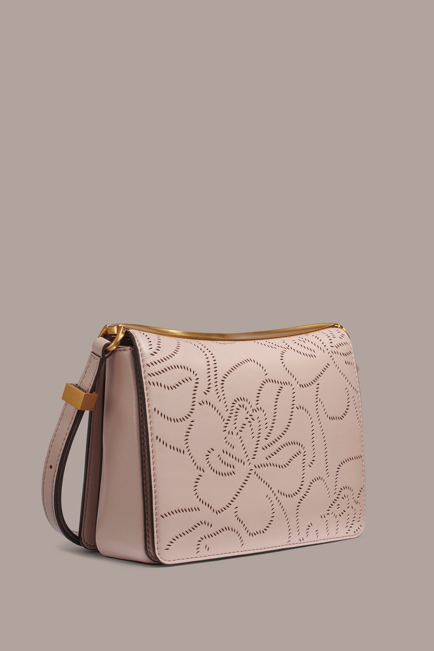 Snow Petal JERICHO FLORAL LEATHER SHOULDER BAG Donna Karan