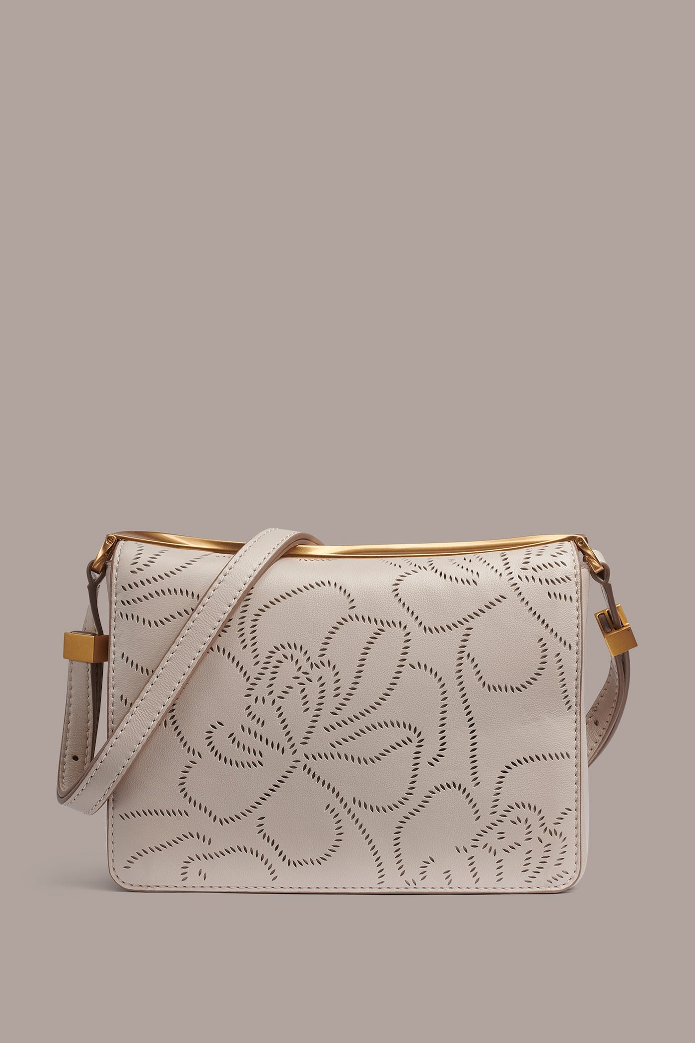 Sand JERICHO FLORAL LEATHER SHOULDER BAG Donna Karan