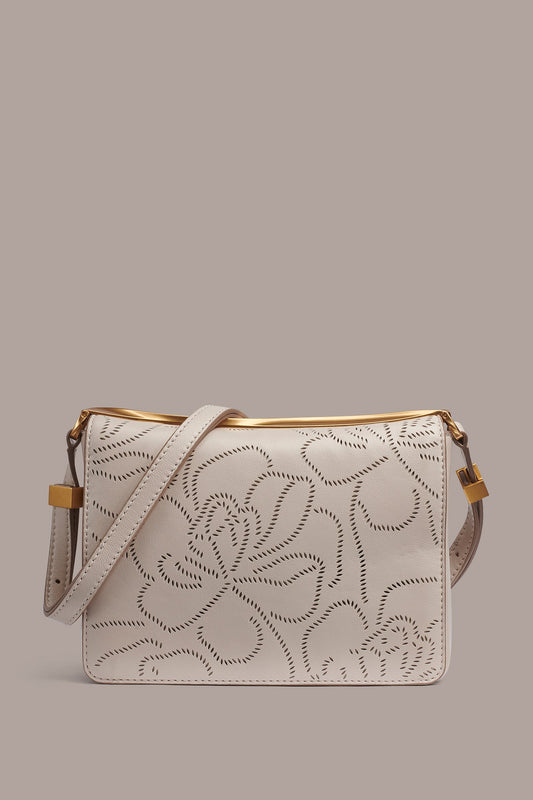 Sand JERICHO FLORAL LEATHER SHOULDER BAG Donna Karan