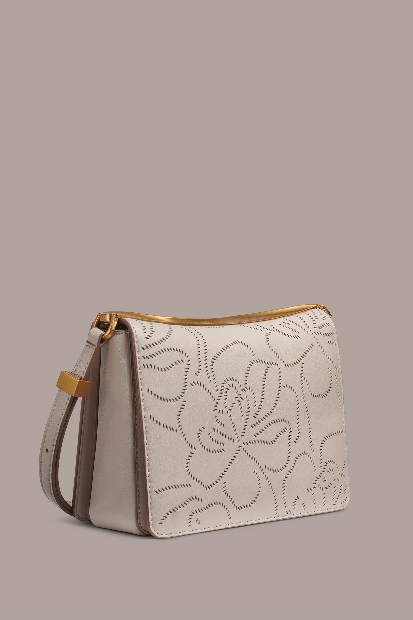 Sand JERICHO FLORAL LEATHER SHOULDER BAG Donna Karan