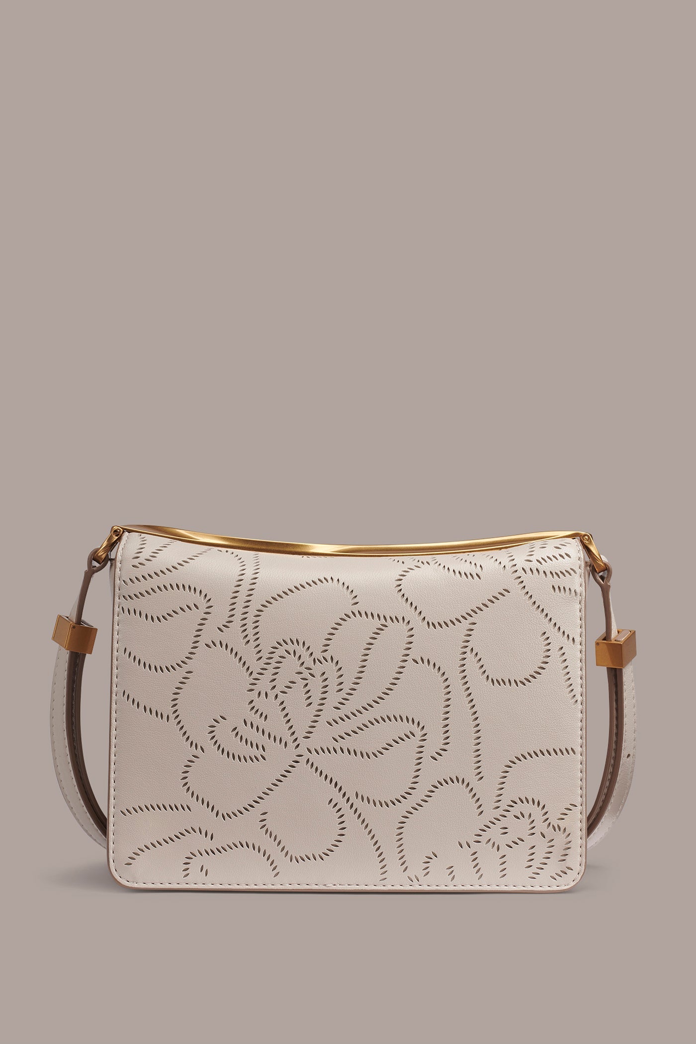 Sand JERICHO FLORAL LEATHER SHOULDER BAG Donna Karan