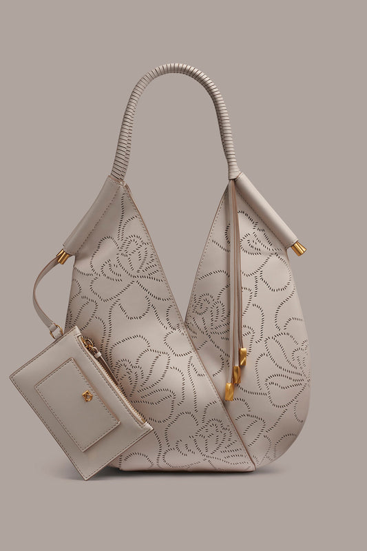 Sand BALDWIN FLORAL LEATHER MINI SHOULDER BAG Donna Karan